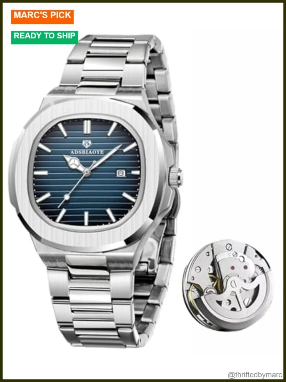 Men's Classic Square Watch Stainless Steel Analog Quartz Date Luminous Hands